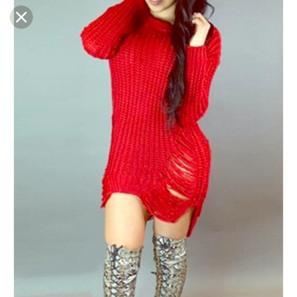 Knit distressed sweater dress